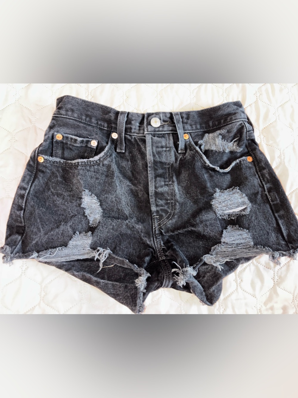 Levi's Distressed High-Waist Black Denim Shorts